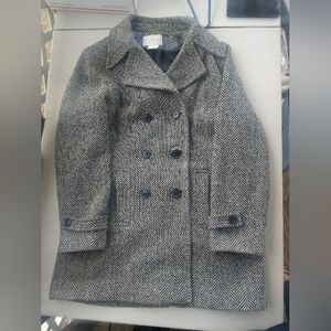 Worthington Women’s Large Gray Black Herringbone Pea Coat Wool Blend Long Sleeve